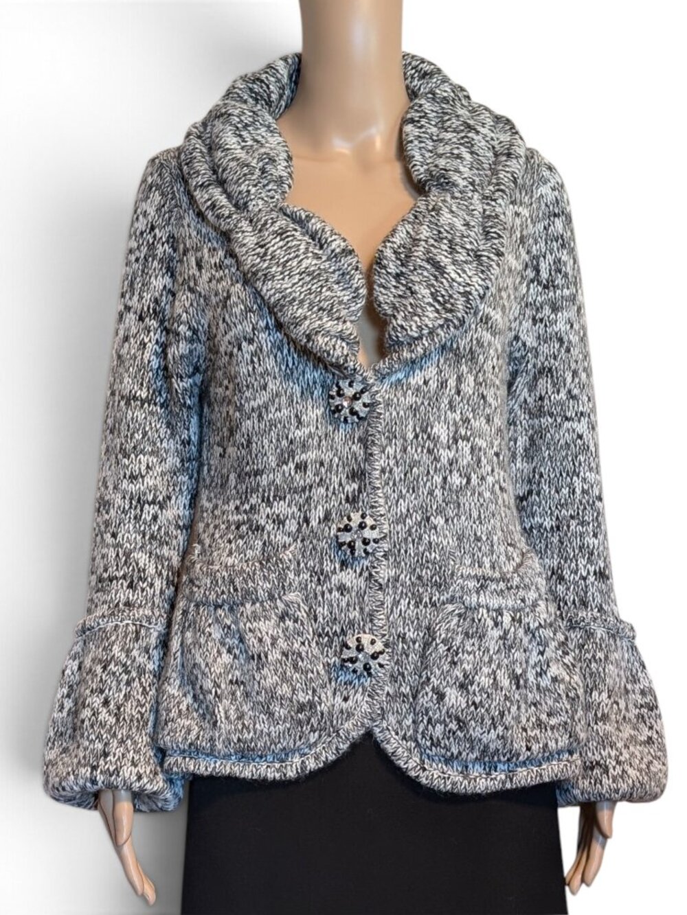 BCBGMaxAzria Chunky Mohair Wool Cardigan Jeweled Button Sweater L NWOT